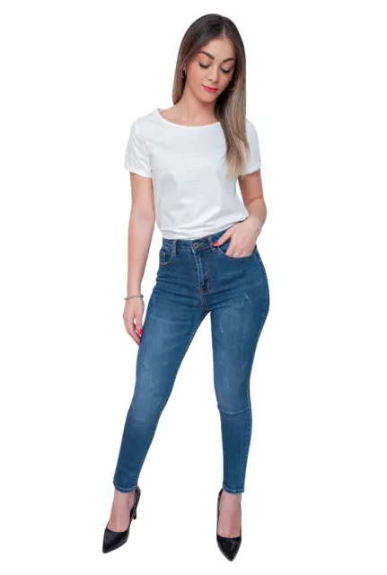 Jeans donna push up a vita alta denim elasticizzato slim fit skinny aderente