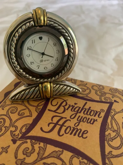 Brighton Desk Clock Collectible Silver and Gold Tone with Box & Bag