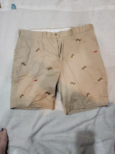 Polo Ralph Lauren Shorts Embroidered  Dog & Bowl Tan Size 38