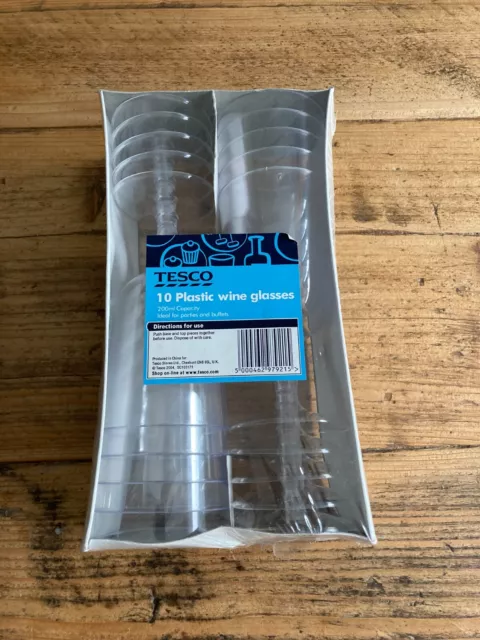 Clear Recyclable Plastic Party Wine Glasses 200ml Pack of 10 Tesco