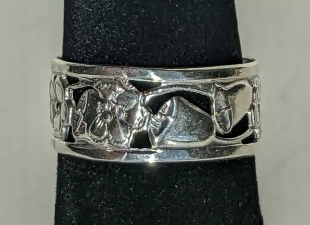 Romega Sterling Bell & Flower Band Ring 2g Sz 5.75 Signed w/Indian Chief Head