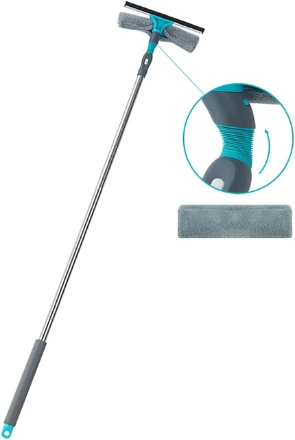 SUPERWASH plus Squeegee for Window Cleaning, 2 in 1 Window Washing Kit with Long