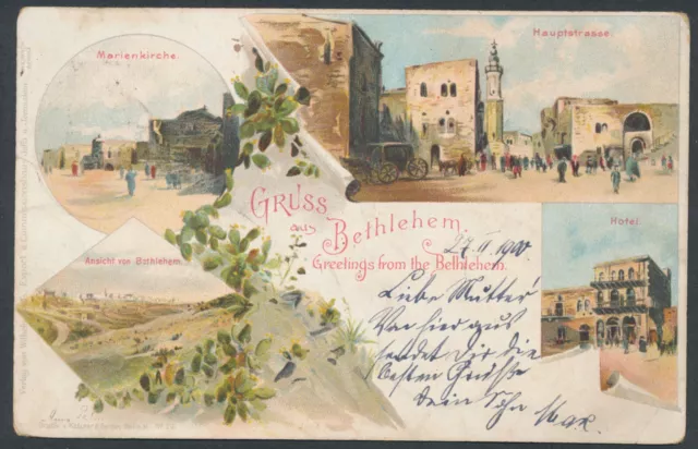 DP Türkei Adler EF Litho-AK Gruss aus Bethlehem 1900 nach Bamberg Befund (S25401