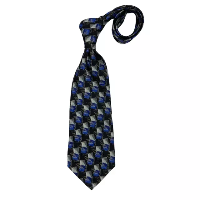 Ermenegildo Zegna Mens Tie Necktie Black Blue Geometric 100% Silk Italy Classic