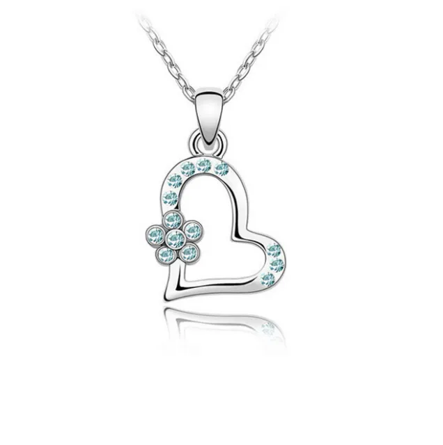 Hot Sale Women Blue Crystal Heart Pendant Necklace Jewelry Birthday Gift