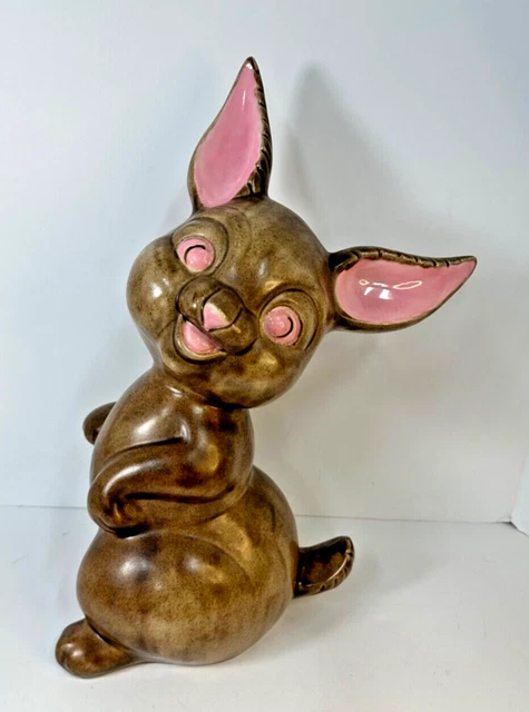 Vintage Ceramic Brown Pink  Easter Bunny Rabbit LARGE 15" SO CUTE FUN SPRING!