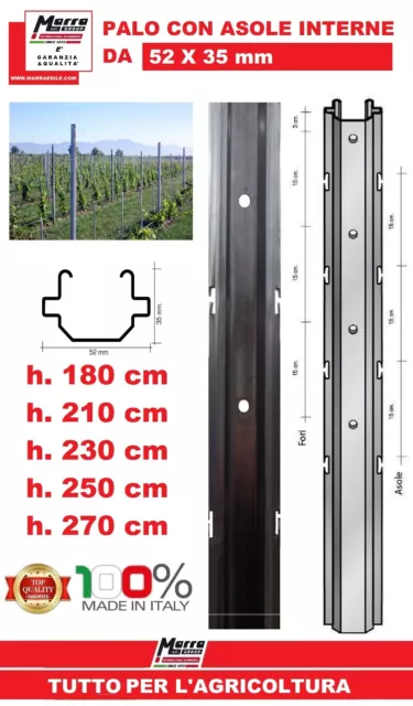 N 5  Palo H250  Con Asole Interne 52X35 Vigneto Recinzione Acciaio Zincato Pali