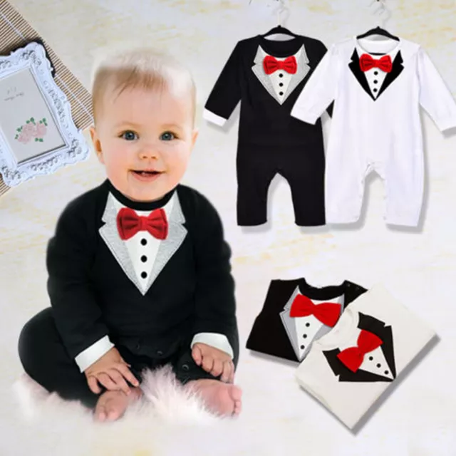 Baby Boy Formal Suit Party Wedding Tuxedo Gentleman Romper Jumpsuit Outfits