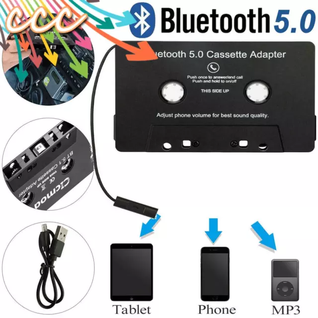 Bluetooth 5.0 KFZ Kasettenadapter Auto Kassette Adapter USB Freisprechanlag 2022