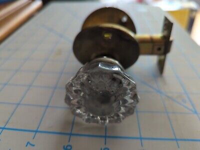 12 Point Glass Door Knob with rod Brass w/ faceplates and cylinder