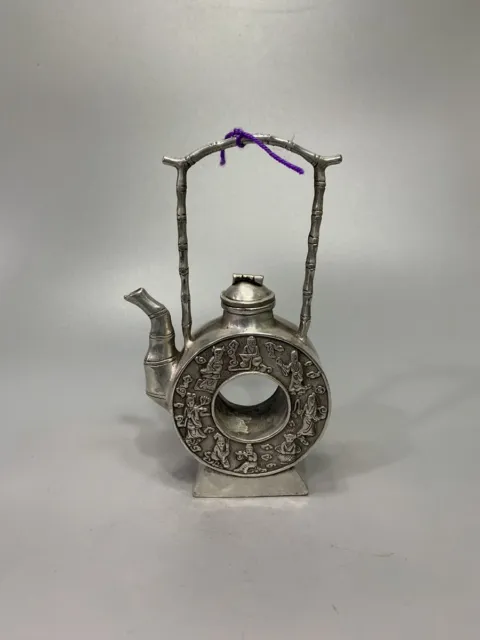 Exquisite Old Chinese tibet silver Handcarved the Eight Immortals Teapot 425g