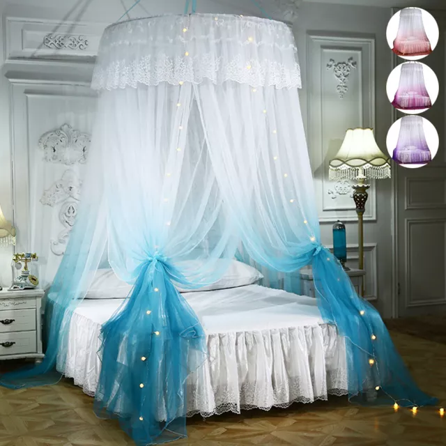 Elegant Lace Bed Canopy Mosquito Net Ceiling-Mounted Princess Tent Bed Curtains