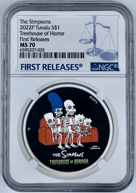 2022-P Tuvalu $1 The Simpsons Treehouse of Horror Silver Coin NGC MS 70 FR Color