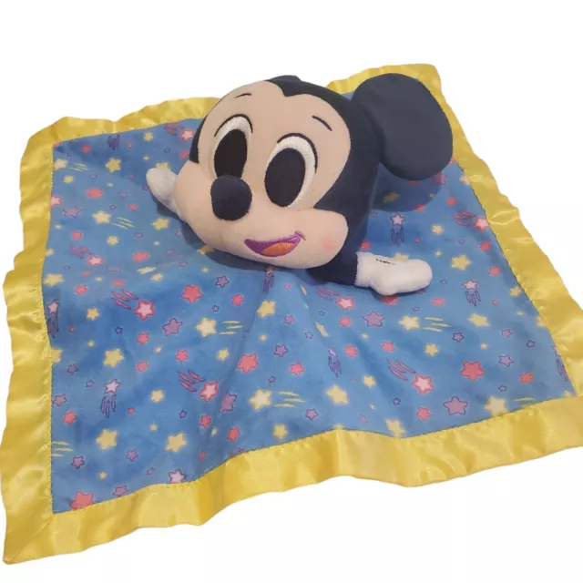 Disney Mickey Mouse Baby Blanket Lovey Blue Yellow Satin Shooting Stars Lovie 2