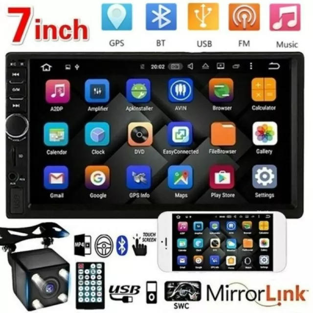 7" Double 2 DIN Car Stereo Radio MP5 Touch Screen Bluetooth FM USB + Rear Camera