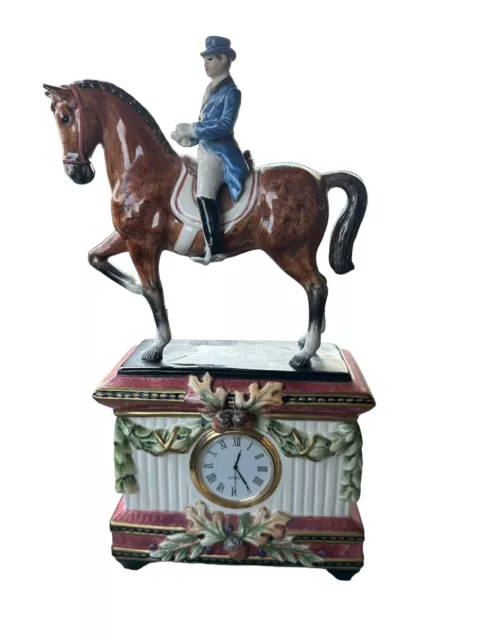 Fitz and Floyd Equestrian Dressage Horse Rider Clock Statue Figurine 11.5” H