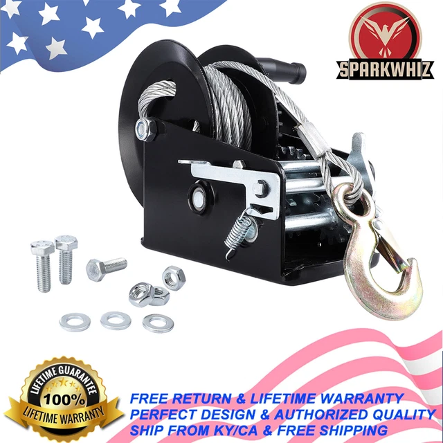 3500LBS Hand Winch Hand Crank 2 Gear Steel Cable ATV Trailer Boat Heavy Duty US