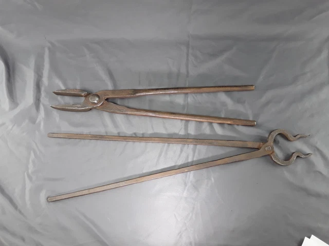 Pair of Blacksmith Iron Forging Tools ~ Hand-made Antique Early Metal Industry