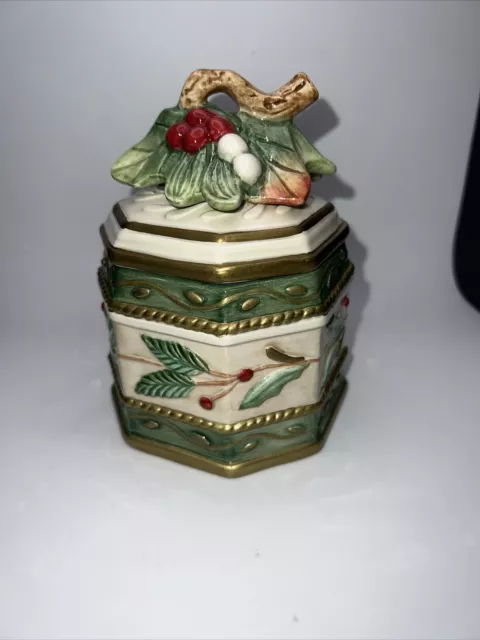 Fitz And Floyd Classics Winter Wonderland Covered/Lidded Trinket Box 2004 NIB