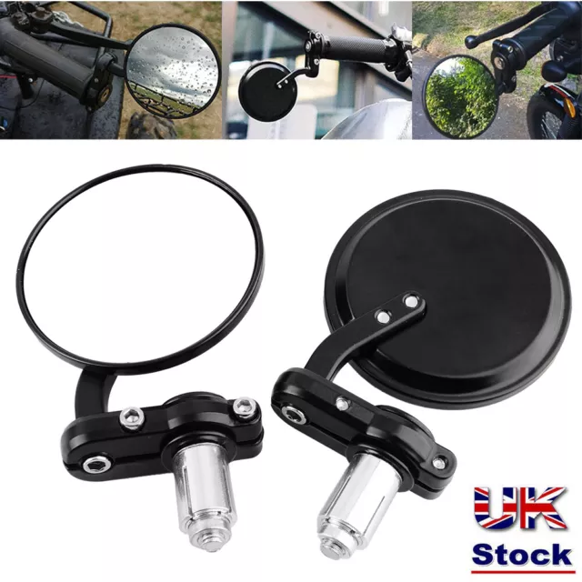 Pair Universal Motorcycle Handle Bar End Mirrors 7/8" Motorbike Round Rear View