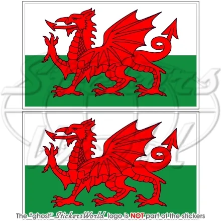 Adesivi paraurti vinile bandiera gallese drago rosso UK CYMRU 75 mm (3") decalcomanie x2