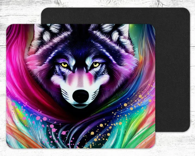 Wolf Psychedelic Coloured Mouse Pad Rectangle Neoprene