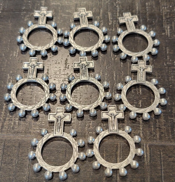 Rosario de dedo de bolsillo católico vintage INRI Italia - LOTE DE 8 - Clase de escuela dominical