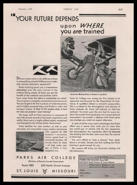 1929 Parks Air College St Louis Missouri Photo Of Student & Instructor Print Ad