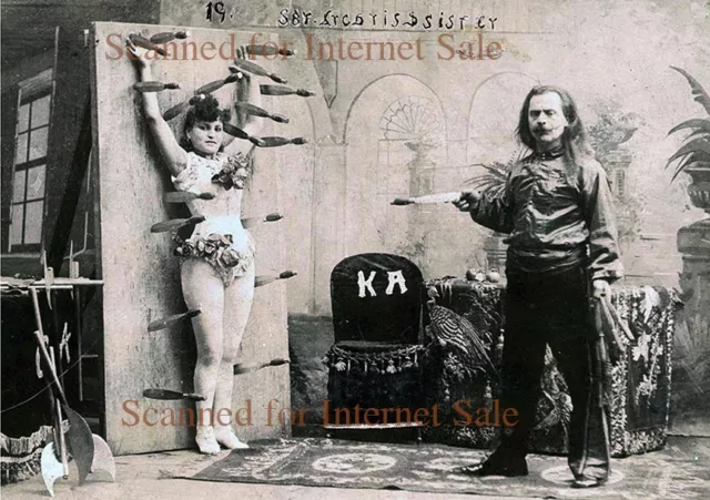 1890s (( KNIFE THROWER PHOTO )) Sexy Assistant Early Circus Dare Devil  Acrobat