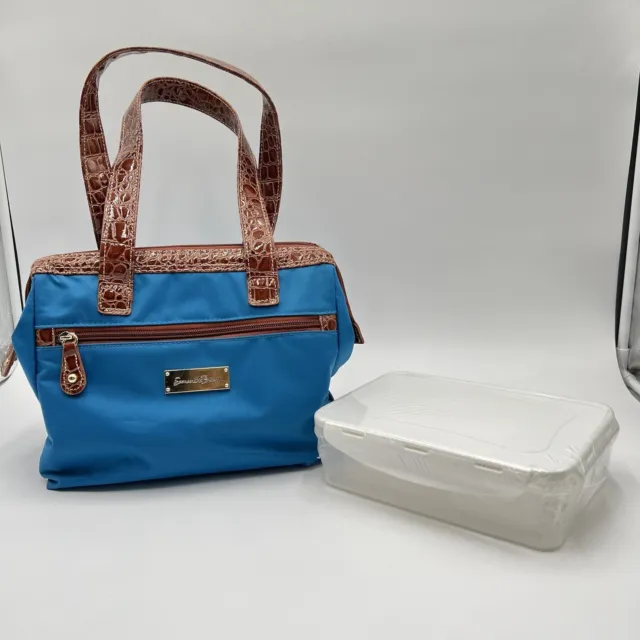 Samantha Brown Insolated Basket Cooler Lunch Tote Bag/Containers ~ Blue