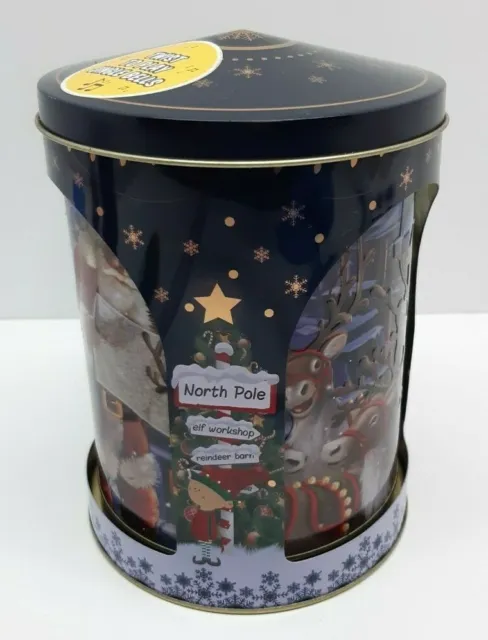 Christmas Musical Wind Up Biscuit Tin Jingle Bells Santa's North Pole Xmas