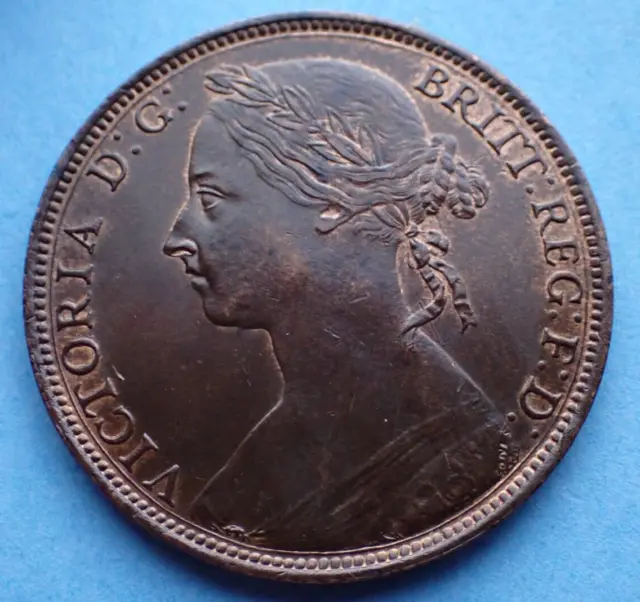 1892, One Penny, Victoria, Very Nice, as shown.