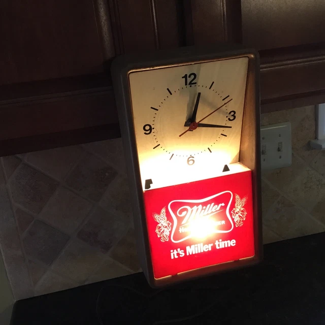VINTAGE MILLER HIGH LIFE BEER CLOCK SIGN LIGHTED BAR CLOCK "Its Miller