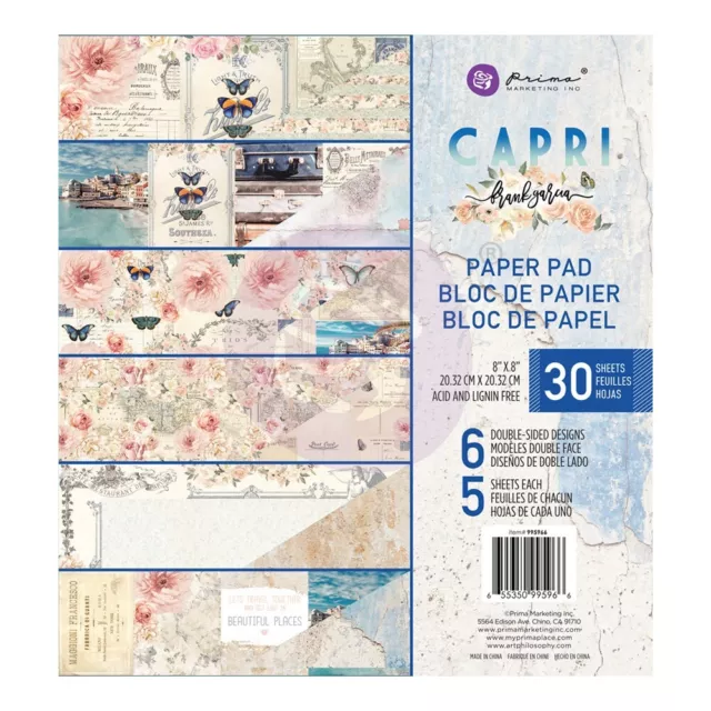 Prima Marketing 'Capri' Collection, 8x8 inch scrapbook papers, 190gsm.