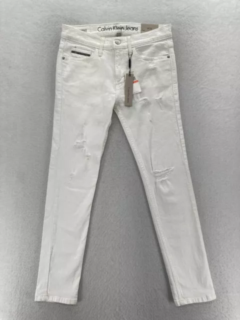 Calvin Klein Jeans Women's 26 White Stretch Denim Slim Boyfriend Jeans Mid Rise