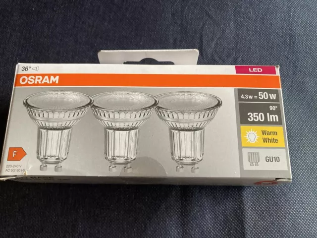 Osram LED GU10 3er-Pack (4,3W = 50W,  350lm, Warmweiß), neu, ungeöffnet