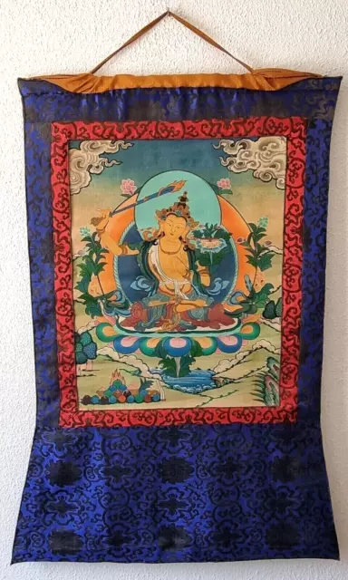 Schöner handgemalter Thangka "MANJUSHRI" - Nepal / Tibet - Meisterliche Malerei