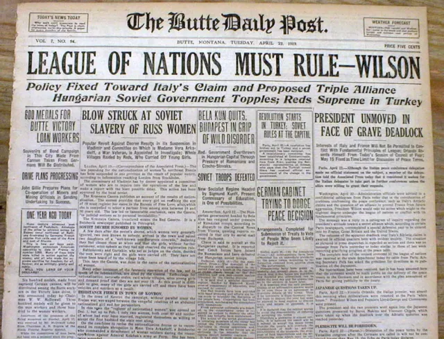 2 1919 headline display newspapers US REJECTS THE LEAGUE OF NATIONS after WW I