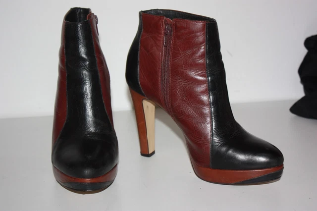 SAN MARINA  Bottines Boots à Talons Cuir bordeaux Noir T 39 TBE