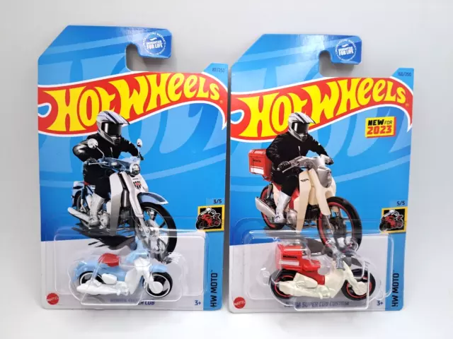 Hot Wheels Honda Super Cub Sky Blue #87 - 2023 HW Moto +2022 #160 Red  Custom