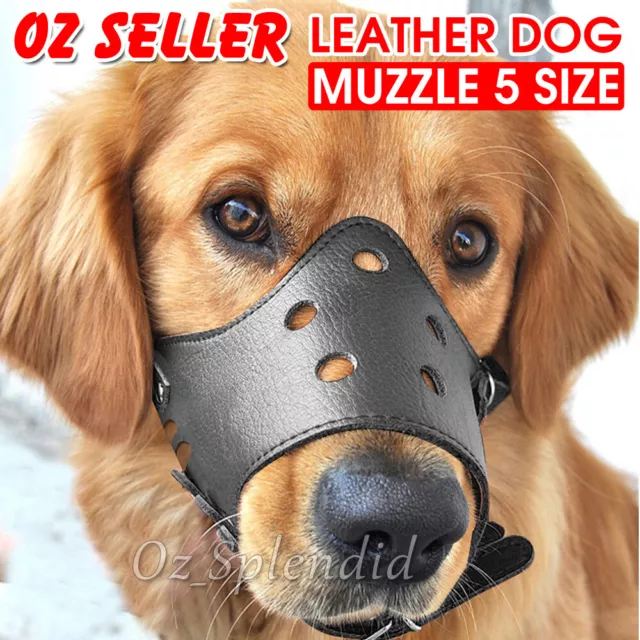 Adjustable Leather Pet Dog Mask Mouth Muzzle Anti Barking Bite Stop Chewing