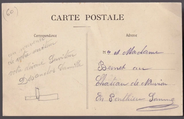 ROYE sur MATZ 60 Château et Étang Animés CPA Écrite à Mr et Mme BERNET 1900-1910 2