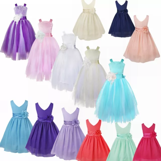 Baby Toddler Girls Pageant Bow Tulle Dress Princess Birthday Party Wedding Dress