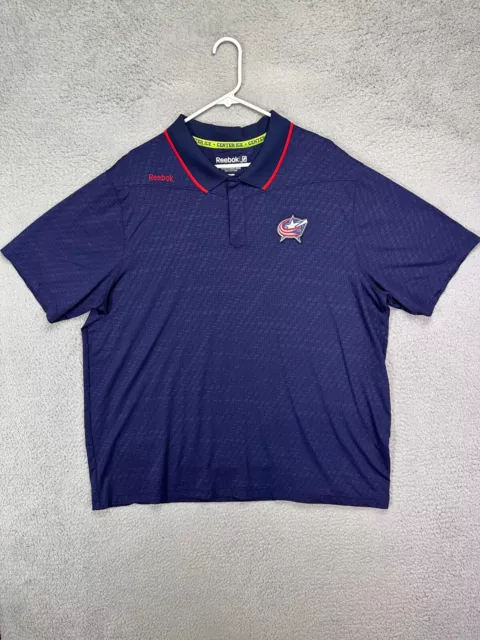 Reebok Shirt Mens 2XL Center Ice Blue Geometric NHL Columbus Blue Jackets Polo