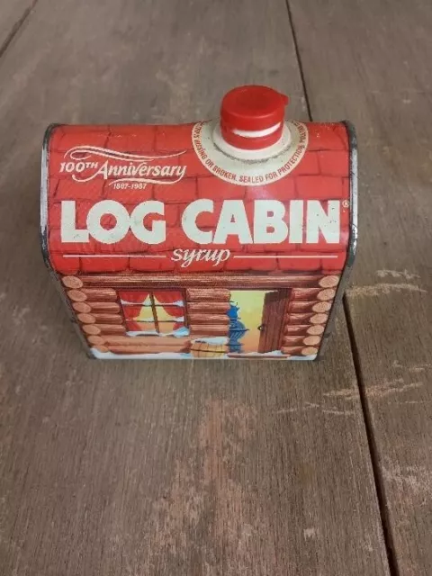 Vintage 1987 Red Log Cabin Maple Syrup Tin Can 100th Anniversary General Foods