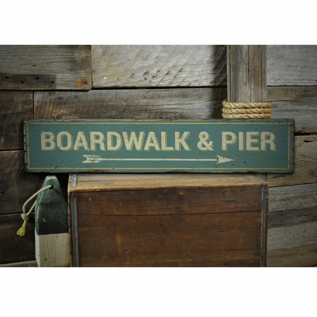 Boardwalk & Pier Rustic Distressed Sign, Personalized Wood Sign