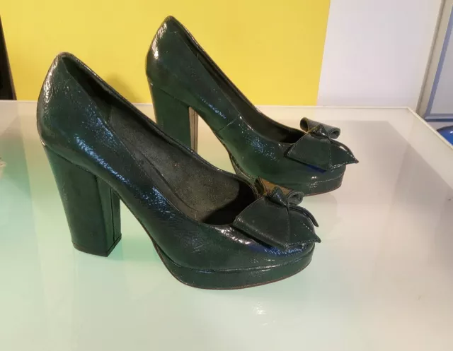 Shelleys London Green Leather Women's block heels size 38 good shape