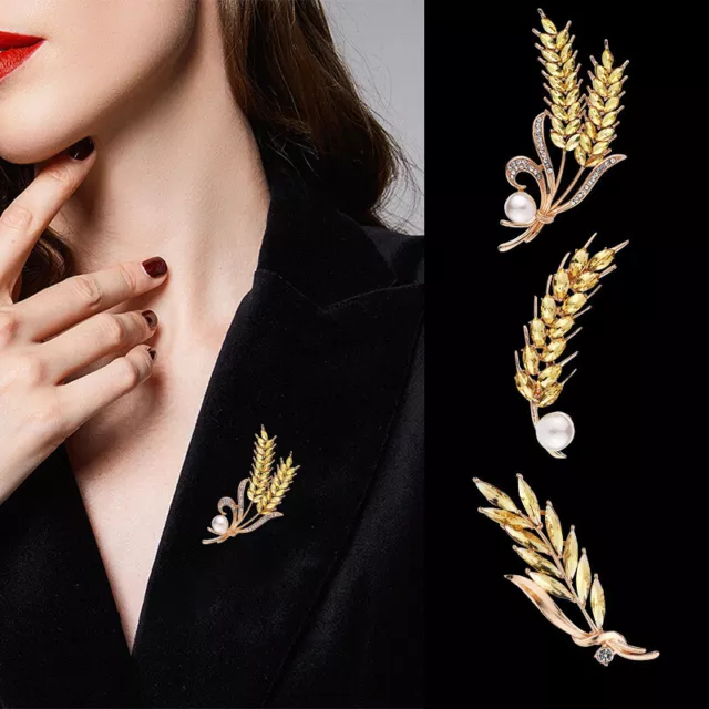 LUXURY RHINESTONE WHEAT Ear Brooch For Women Men Suit Jewelry