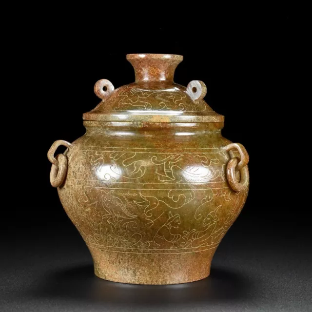 5.5" Old Dynasty Natural Hetian Jade Jar Pot Bottle