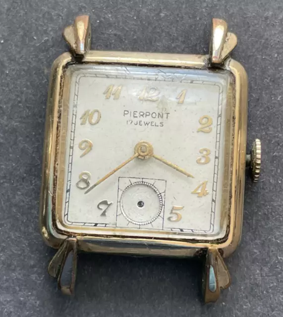 Vintage Pierpont Men's Watch Running Ticks Semca Gold Tone Square Case 17j Swiss